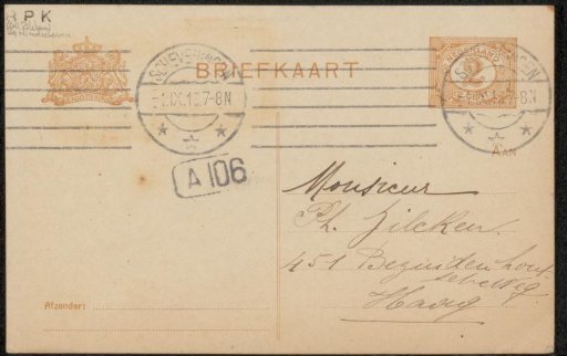 Postcard to Philip Zilcken