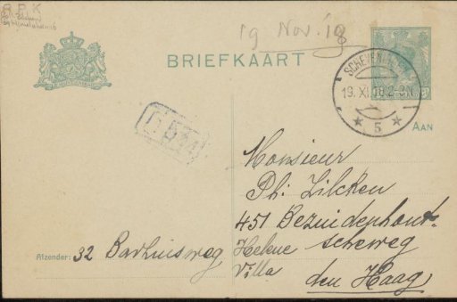 Postcard to Philip Zilcken