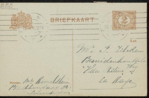 Postcard to Philip Zilcken
