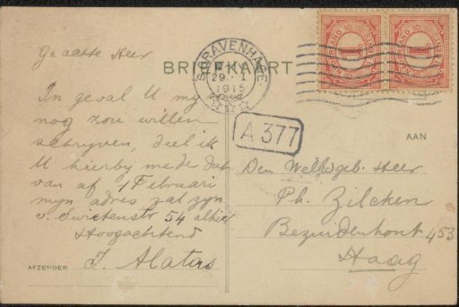 Postcard to Philip Zilcken