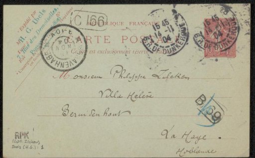 Postcard to Philip Zilcken