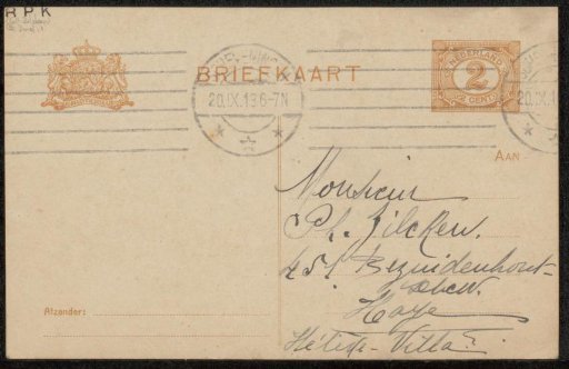 Postcard to Philip Zilcken