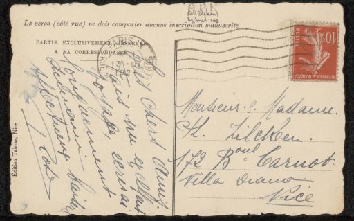 Postcard to Philip Zilcken