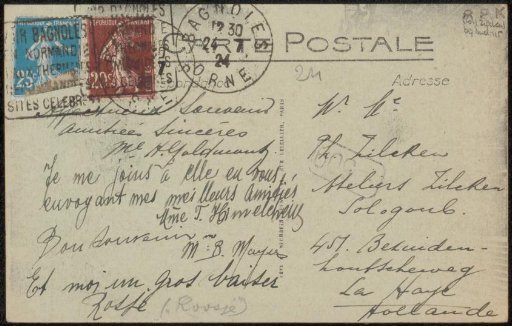 Postcard to Philip Zilcken