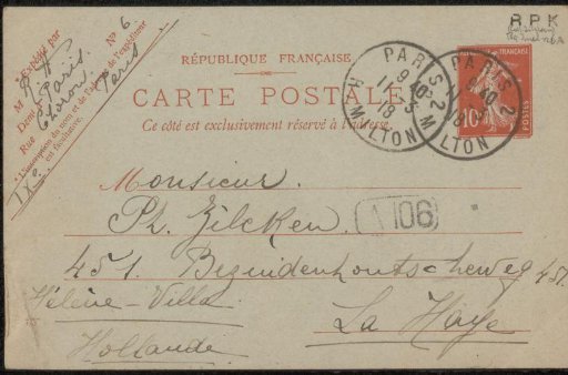 Postcard to Philip Zilcken