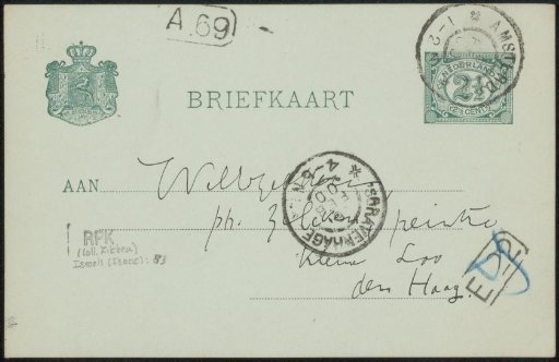 Postcard to Philip Zilcken