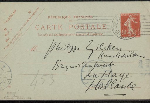 Postcard to Philip Zilcken