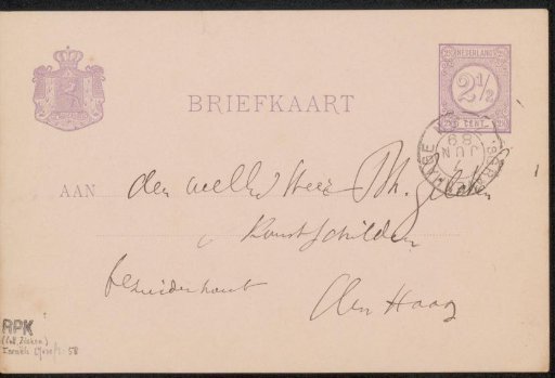 Postcard to Philip Zilcken