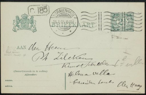 Postcard to Philip Zilcken