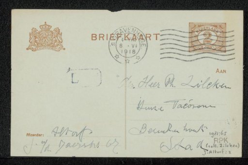 Postcard to Philip Zilcken