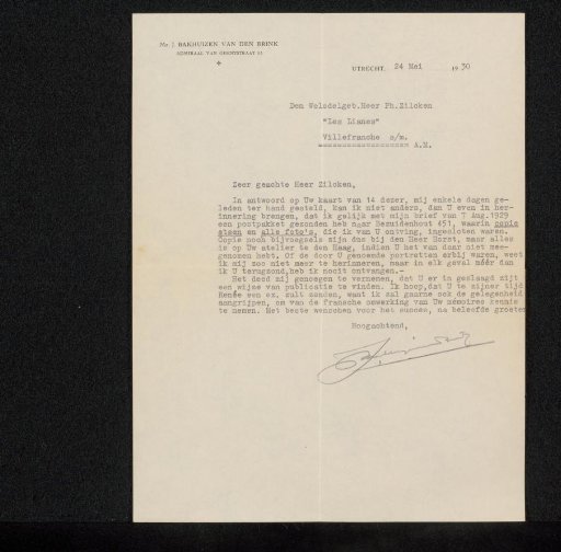 Letter to Philip Zilcken