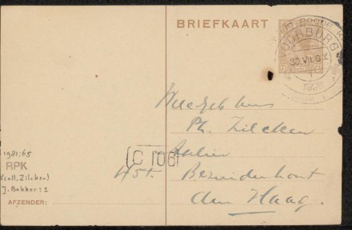 Postcard to Philip Zilcken