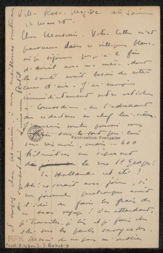 Postcard to Philip Zilcken