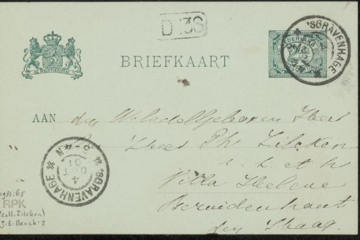 Postcard to Philip Zilcken