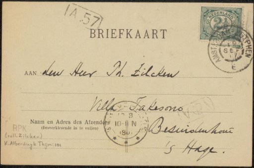 Postcard to Philip Zilcken
