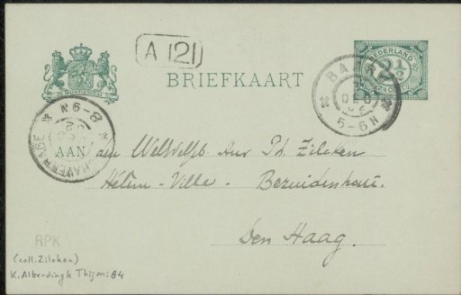 Postcard to Philip Zilcken