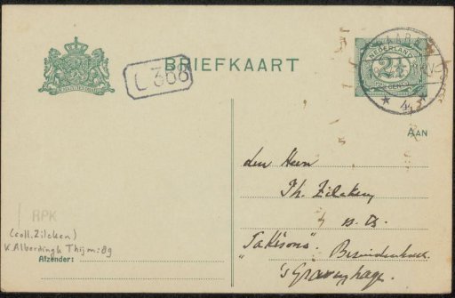 Postcard to Philip Zilcken