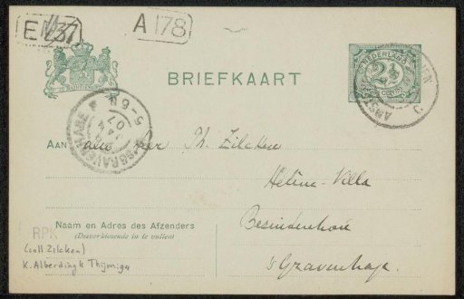 Postcard to Philip Zilcken