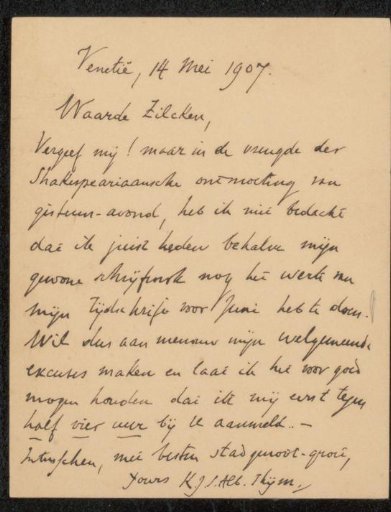 Letter to Philip Zilcken