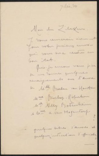 Letter to Philip Zilcken
