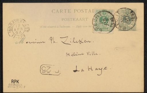 Postcard to Philip Zilcken