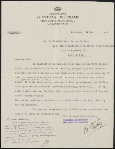 Letter to J. van Delden