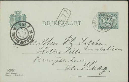 Postcard to Philip Zilcken