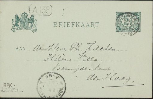 Postcard to Philip Zilcken