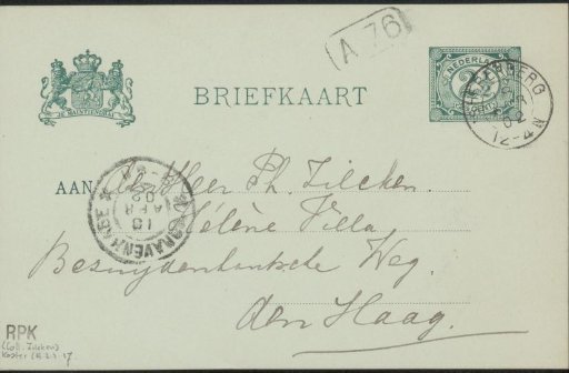 Postcard to Philip Zilcken