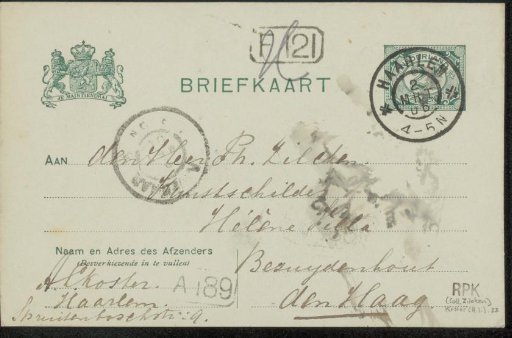 Postcard to Philip Zilcken