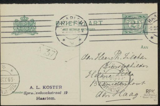 Postcard to Philip Zilcken