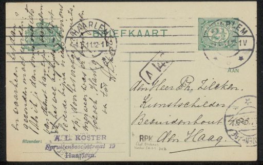 Postcard to Philip Zilcken