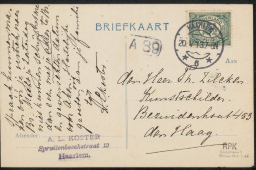 Postcard to Philip Zilcken