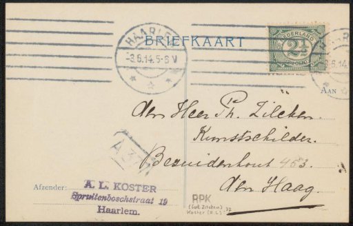 Postcard to Philip Zilcken