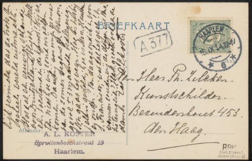 Postcard to Philip Zilcken