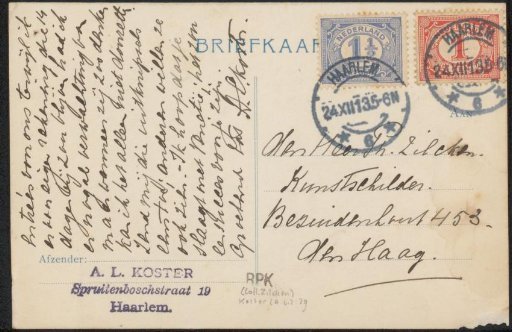 Postcard to Philip Zilcken