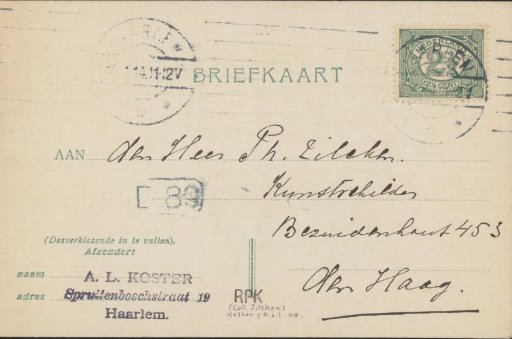 Postcard to Philip Zilcken