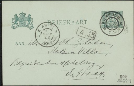 Postcard to Philip Zilcken