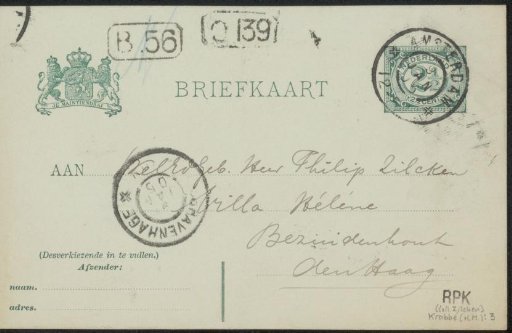 Postcard to Philip Zilcken
