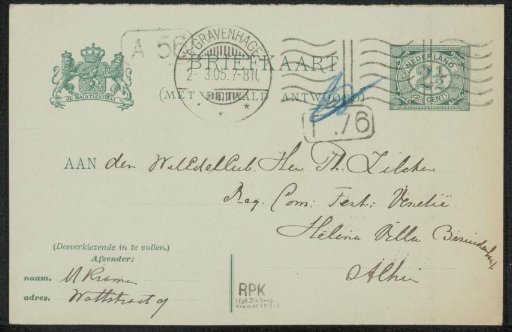 Postcard to Philip Zilcken
