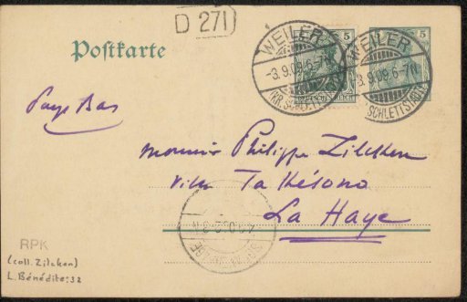 Postcard to Philip Zilcken