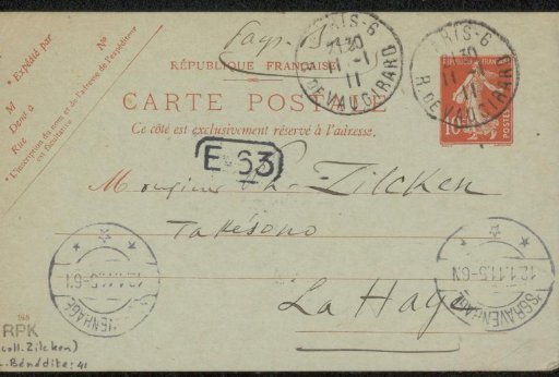 Postcard to Philip Zilcken