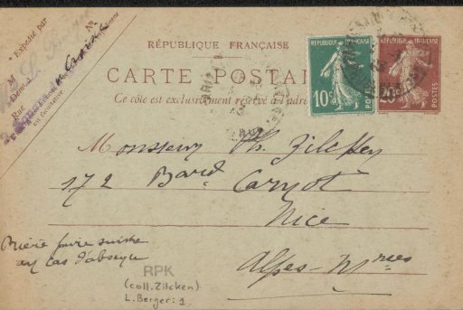 Postcard to Philip Zilcken