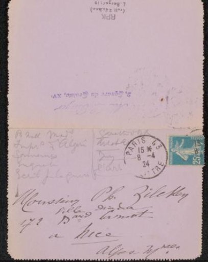 Letter to Philip Zilcken