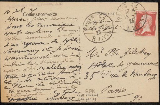 Postcard to Philip Zilcken