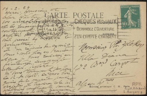 Postcard to Philip Zilcken