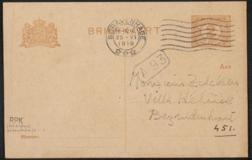 Postcard to Philip Zilcken