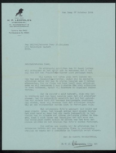 Letter to Philip Zilcken