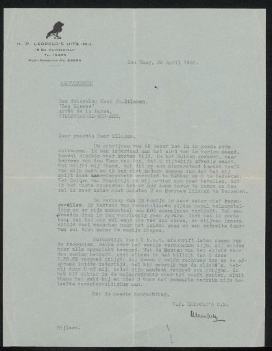 Letter to Philip Zilcken
