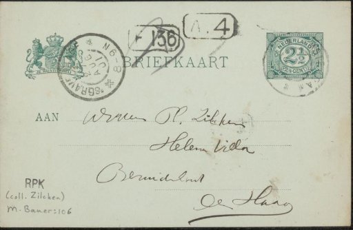 Briefkaart aan Philip Zilcken